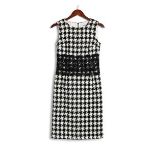 Victor Costa Houndstooth Lace Dress | Black & White | Size 4 Vintage Classic